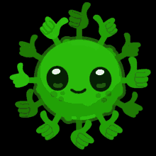 Ein freundlicher grüner Virus, der Daumen hoch zeigt